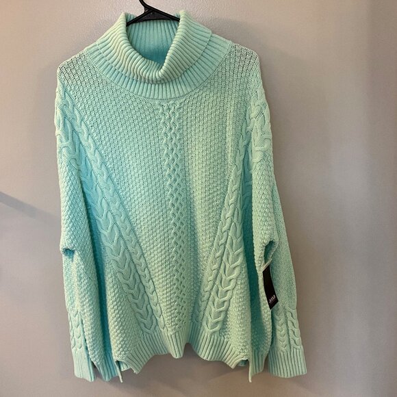 a.n.a Sweaters - NWT ANA Turtleneck Cable Knit Sweater Aqua XL